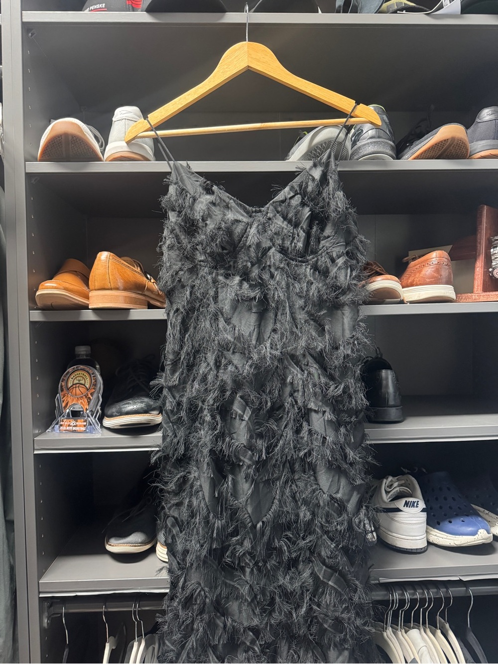 SHEIN Black Strapless Feather-Trim Slip Dress